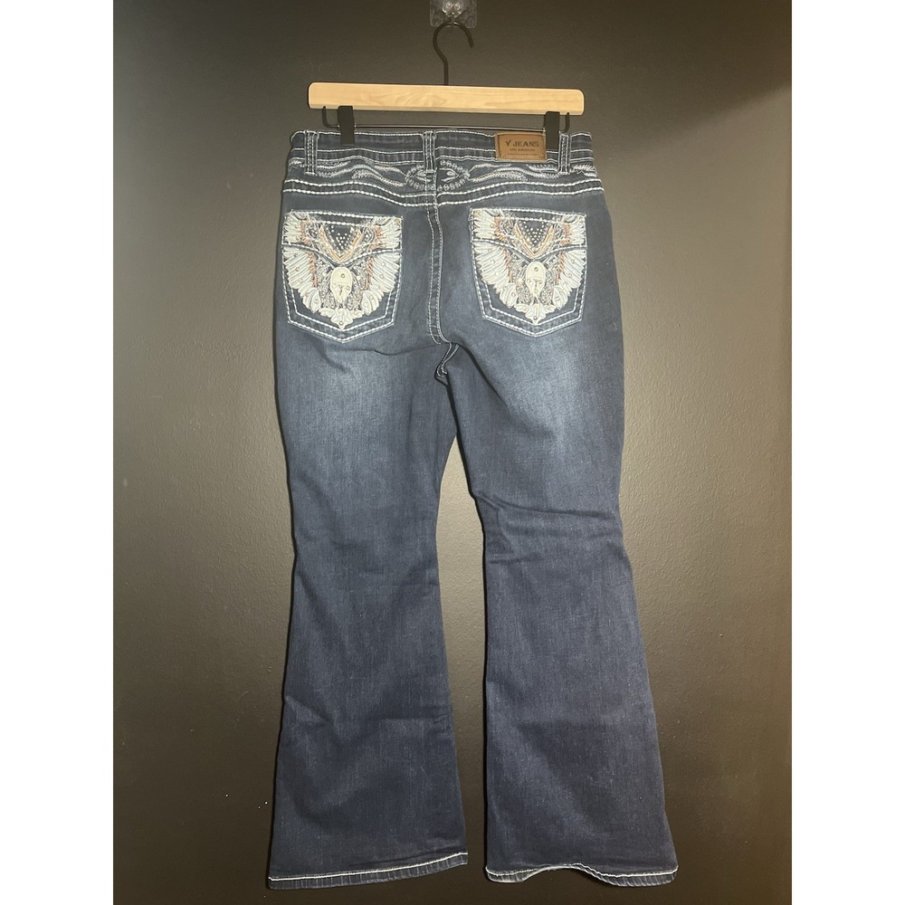 Y Jeans Los Angeles Womens 15 / 16 Flare Embellished Rhinestones Wings Studded